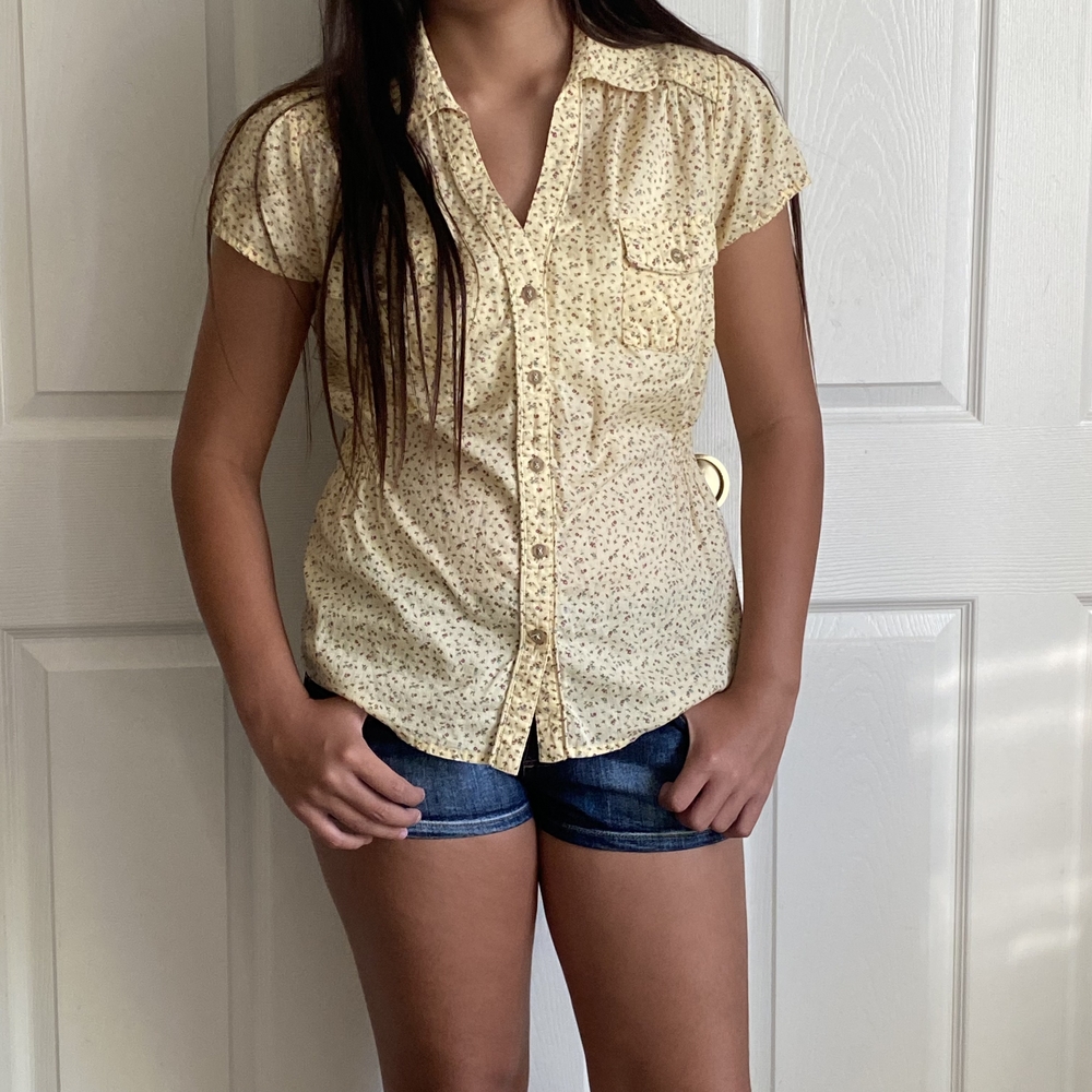 Floral Yellow Button-Up Blouse